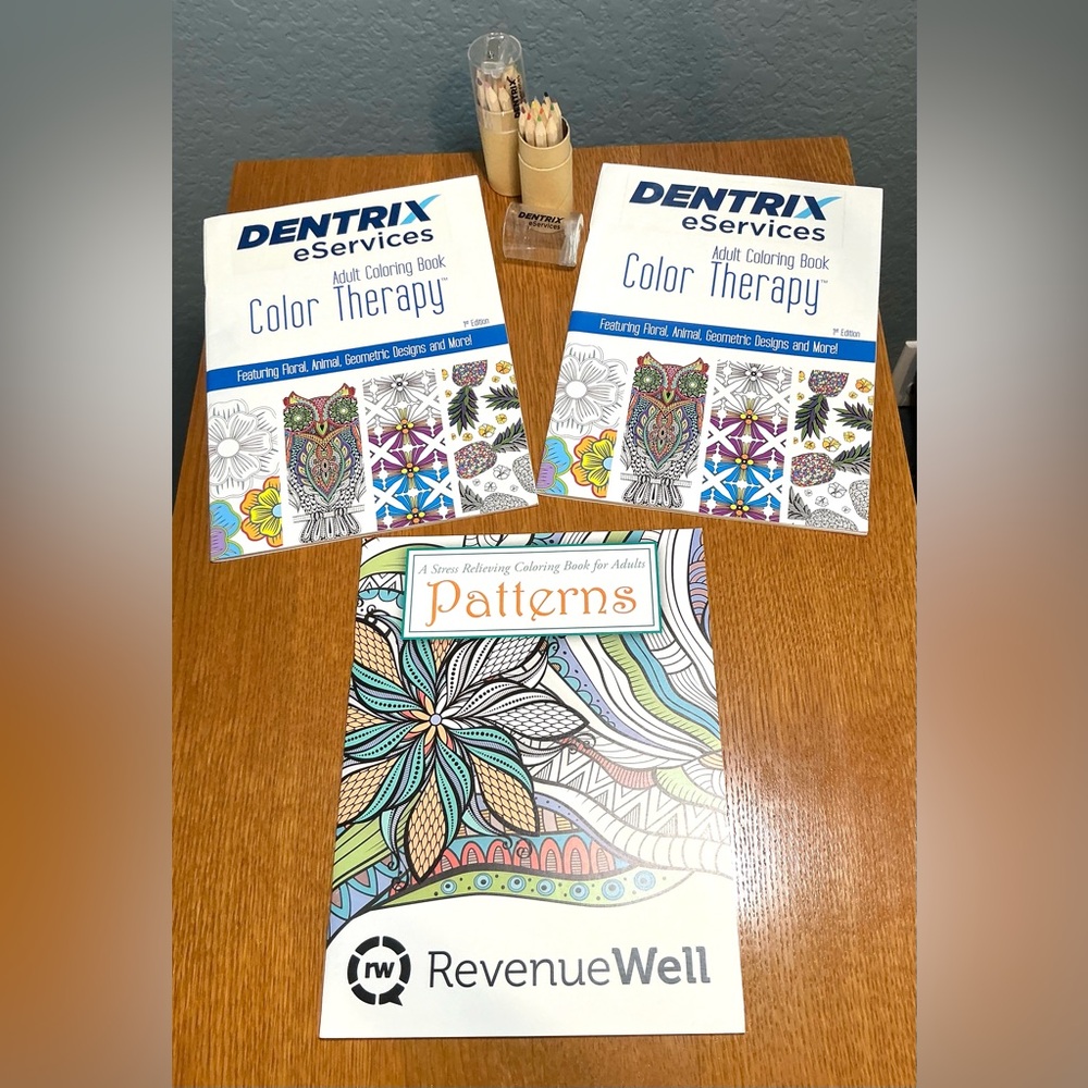 3 Dental-Themed Coloring Books w/Perforated Pages + 2 Sets Colored Pencils
